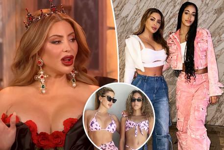 A split photo of Larsa Pippen talking and Larsa Pippen posing with daughter Sophia and a small photo of Larsa Pippen with Sophia Pippen